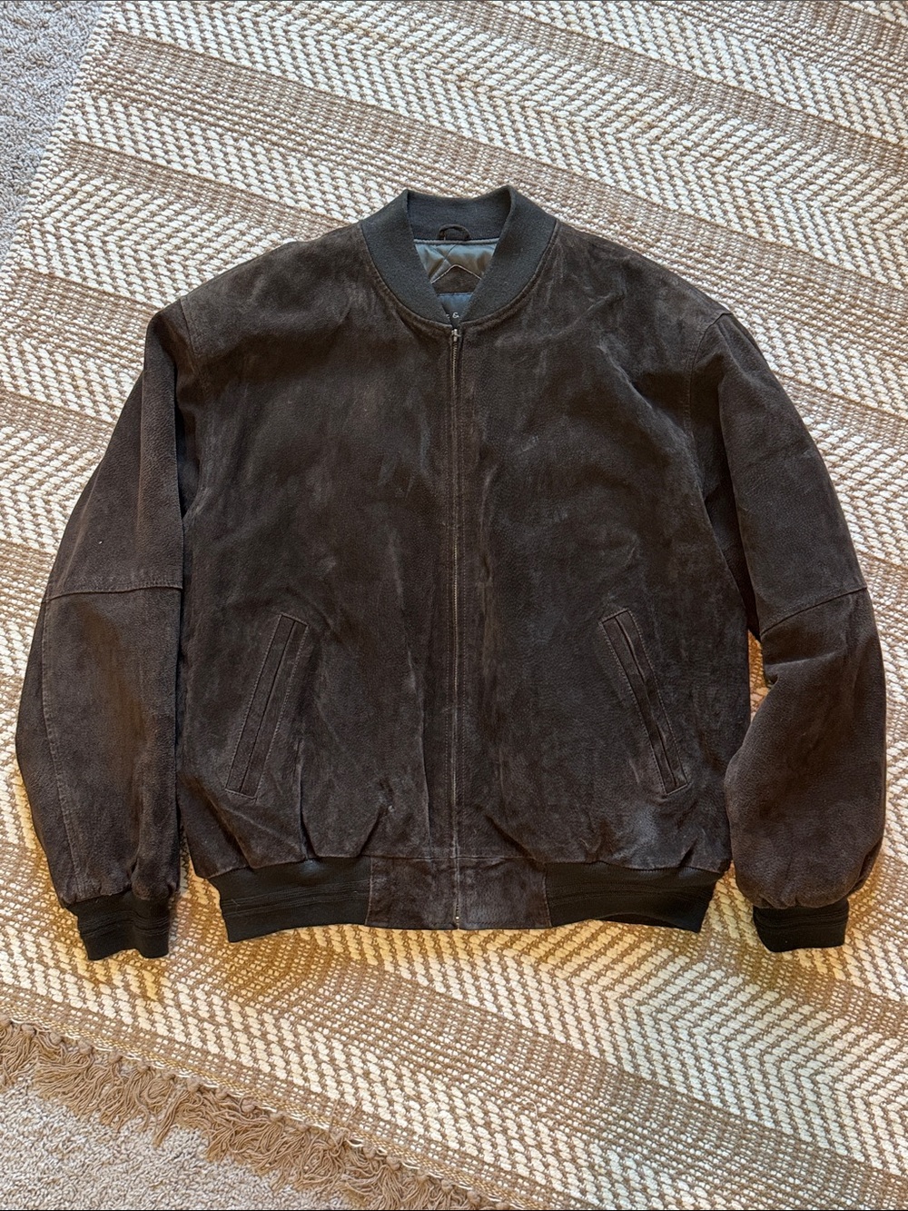 Croft & Barrow Men's Dark Brown Suede Bomber Jacket Size Large